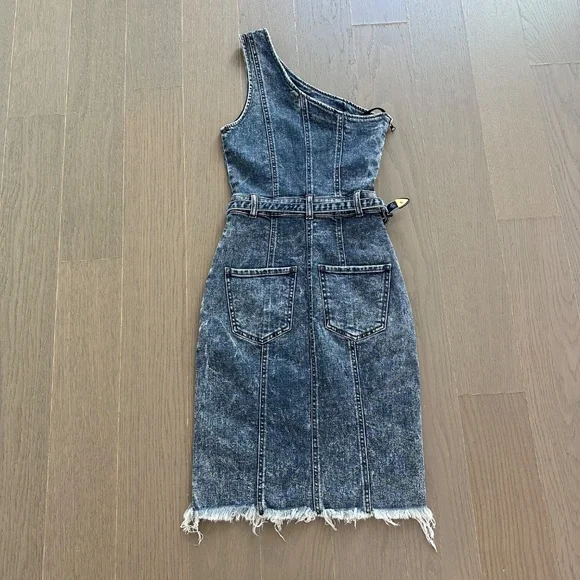 Retrofete Giorgio Dress in Atlas Denim One Shoulder Belt Western XS - With tags - Picture 3 of 10